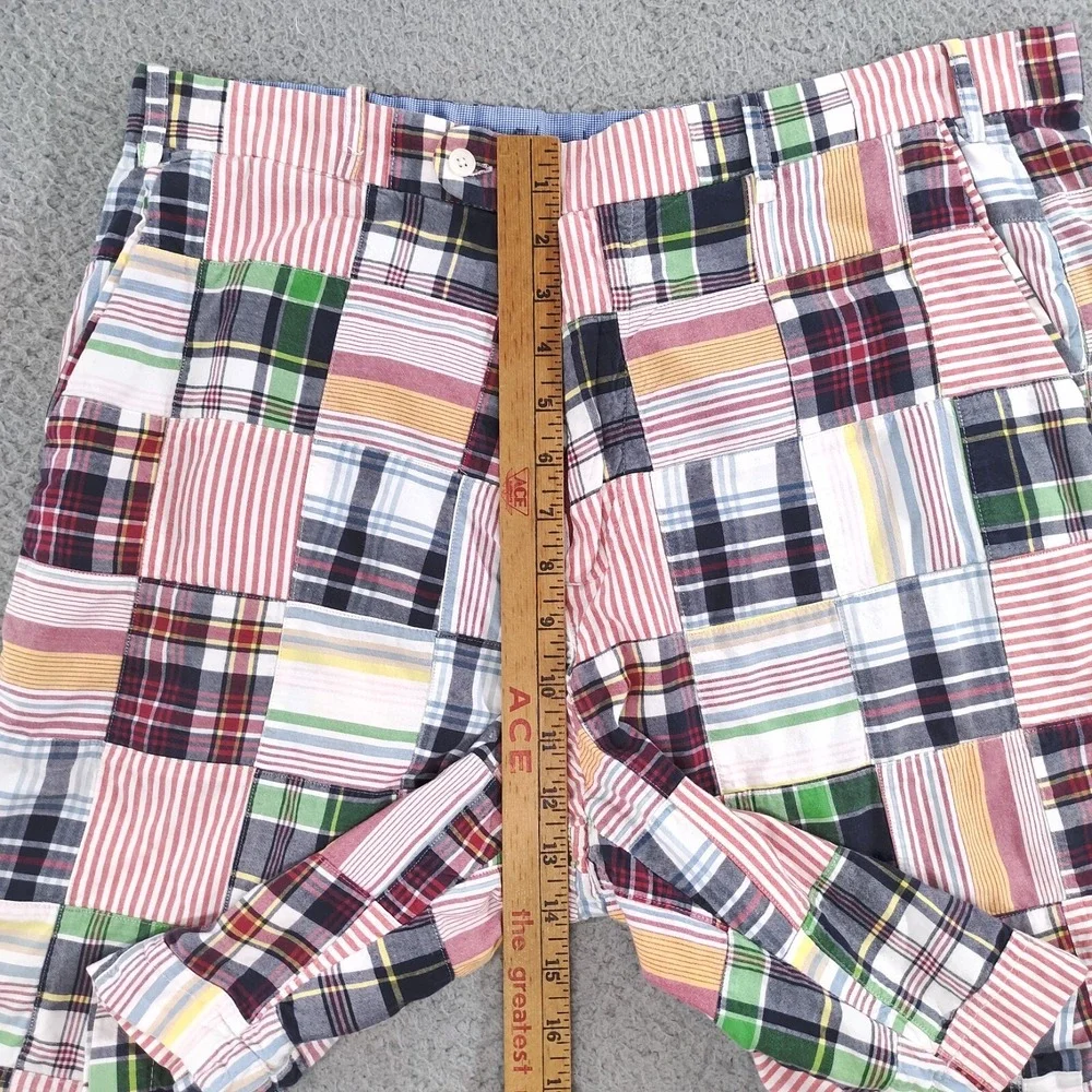 Peter Millar Shorts Mens 36 Madras Plaid Striped Patchwork Slash Pockets Chino